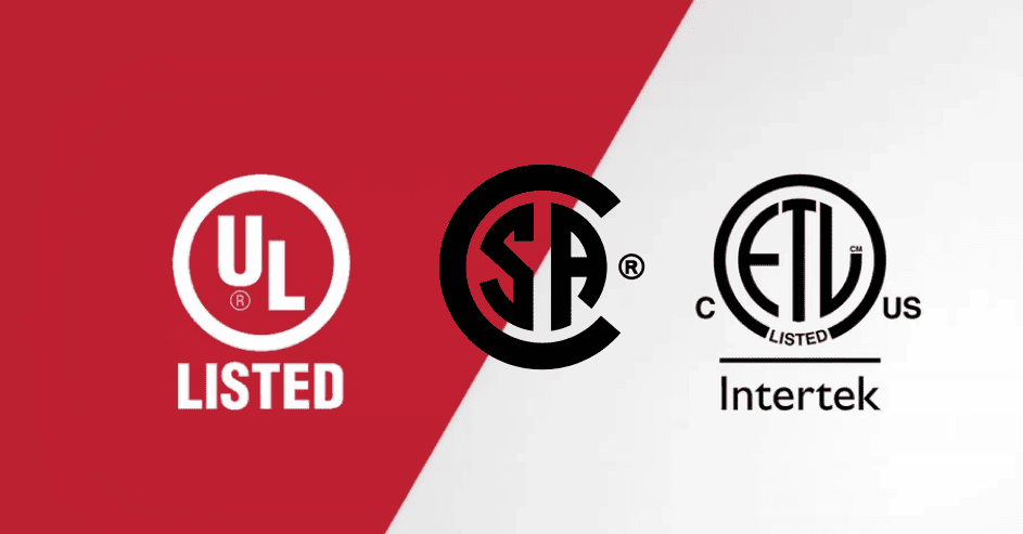 ETL certification, CSA certification, and UL certification